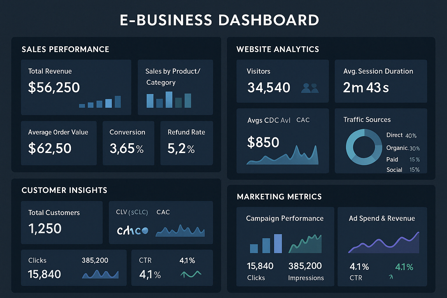 E-Business Dashboard mit Metriken - Digitale Plattformen von Trimind