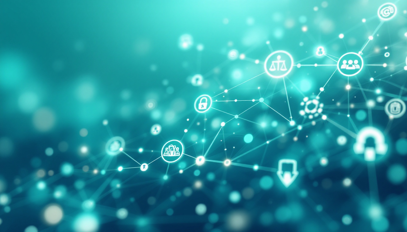 Symbolische Darstellung von Vertrauen, Ethik und Sicherheit in der KI-Beratung durch vernetzte Icons