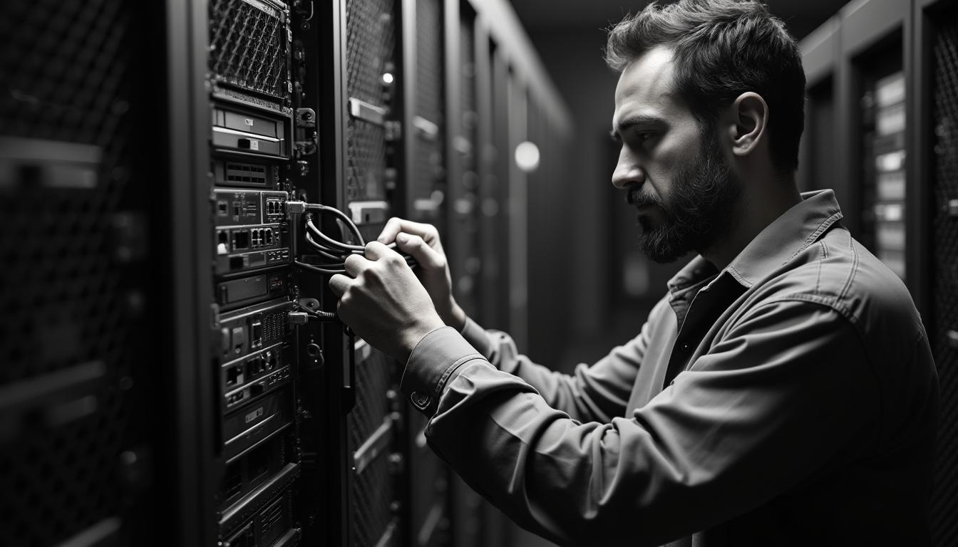 Techniker arbeitet an Netzwerkinfrastruktur